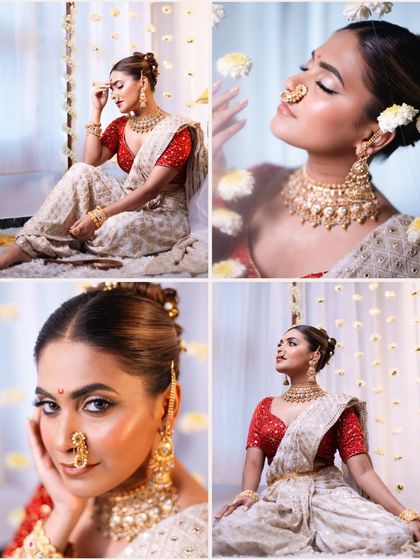 A collage of images from the "Apsara" photoshoot, showcasing different angles and the intricate details of the makeup and styling.