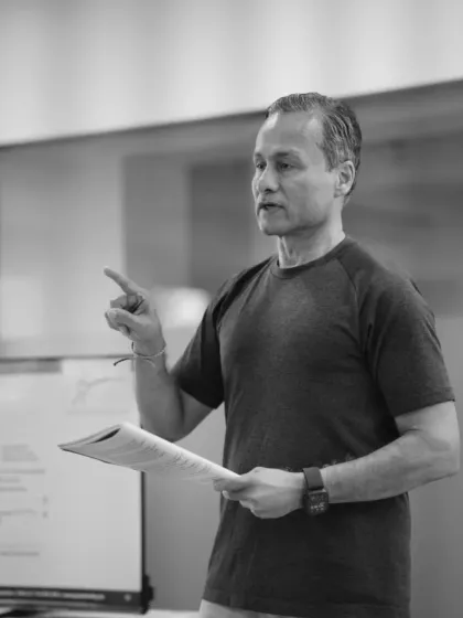 Every detail matters. In this black and white shot, I am emphasizing a critical point about EMS device operation, ensuring future trainers are confident and competent.