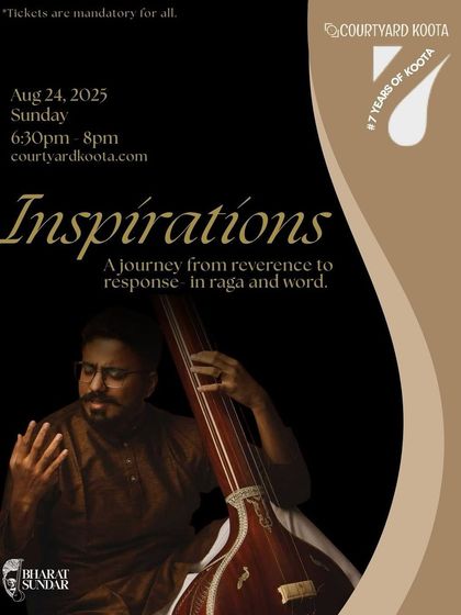 Bharat Sundar's thematic Carnatic concert, "Inspirations." Our space is ideal for such intimate musical evenings where artists can share the stories and emotions behind their compositions.