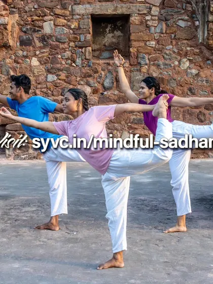 This image promotes our "Mindful Sadhana" online certificate course. The practitioners are in Natarajasana (Lord of the Dance Pose), symbolizing the dynamic energy and grace of a dedicated practice.