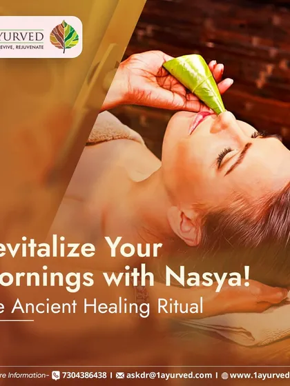 A visual guide to the Nasya healing ritual. This 20-minute morning practice involves a gentle massage and steam, followed by the nasal installation of medicine to combat conditions like migraine and cervical spondylosis.