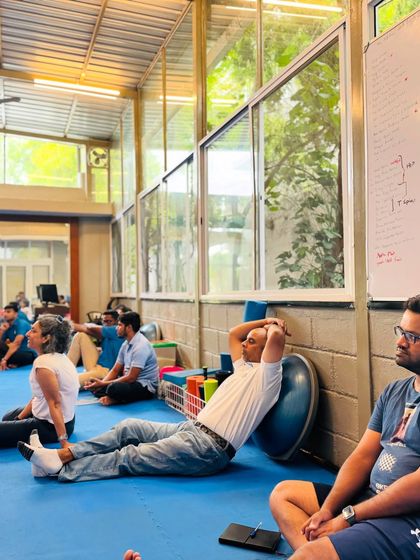 My team and I relaxing during a wellness session. Taking time for mental recovery and reflection is a critical part of maintaining high performance.