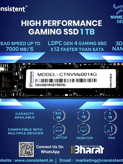 Eliminate loading times with our High Performance 1TB Gaming SSD. This NVMe PCIe 4.0 drive delivers read speeds up to 7000 MB/s, making it over 12 times faster than a standard SATA SSD. It's the perfect storage upgrade for desktops, laptops, and even the PS5.