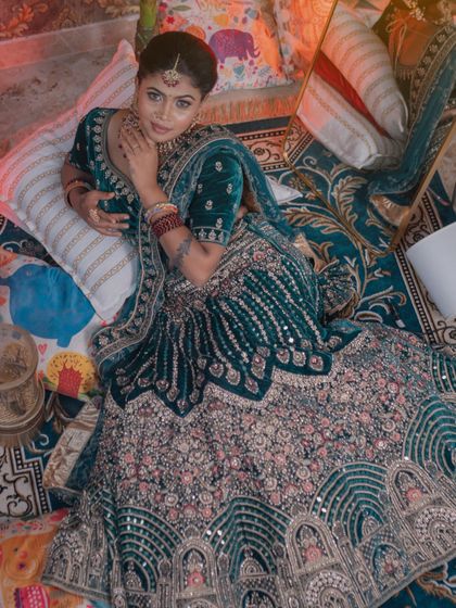 This shot shows how the makeup and outfit create a complete, harmonious picture of elegance.