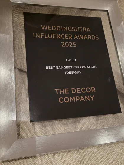 We are humbled and honored to be recognized by the best in the industry. This Gold award from WeddingSutra for Best Sangeet Design is a testament to our team's passion and our commitment to creating unforgettable celebrations.