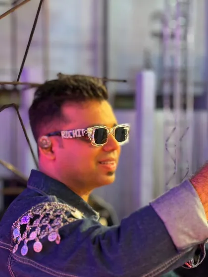 Rocking custom "RUCHIT" sunglasses on Day 3. My style is all about adding a personal, modern twist to traditional wear.