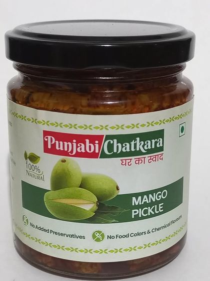 This is my 500gm jar of authentic Punjabi Mango Pickle. It's 100% natural, with no added preservatives, just the pure taste of 'ghar ka swad'.