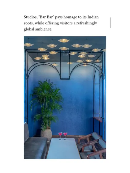 This feature in Architectural Digest highlights our Ombré Bar project in Varanasi. The design pays homage to its Indian roots with a refreshing global ambiance, featuring a deep blue color palette inspired by the river Ganges.