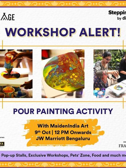 An official workshop alert for my pour painting activity at the SteppinOut flea market. These pop-ups are a great way to try acrylic pouring for the first time.