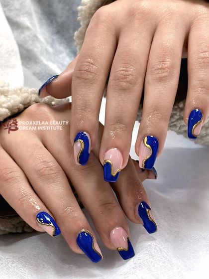 Sparkle and shine, all the time. This bold blue and gold abstract design is modern, artistic, and guaranteed to turn heads.