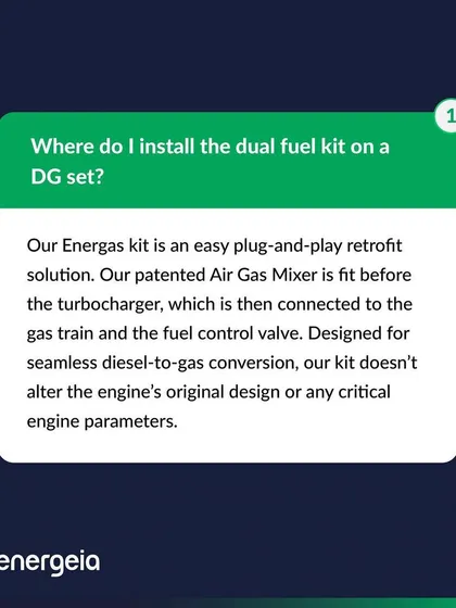 A common question is about the installation process. My EnerGas kit is a simple plug-and-play retrofit that connects to the gas train and fuel control valve, ensuring a seamless diesel-to-gas conversion without modifying critical engine parameters.