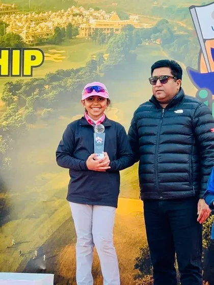 Aahana Shrivastava on the podium at the US Kids Golf Indian Championship, a testament to her consistent efforts.
