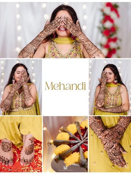 A collage dedicated to the beautiful Mehandi art. I capture everything from playful poses to detailed close ups of the intricate designs on the bride's hands and feet.