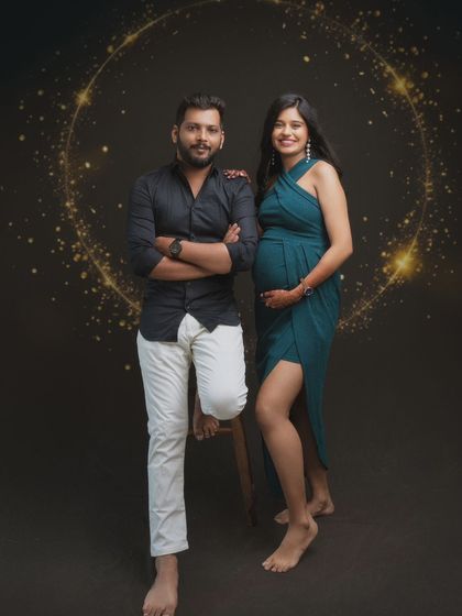 Celebrating togetherness and new beginnings. This portrait radiates a quiet strength and love, with a magical backdrop symbolizing the spark of new life.