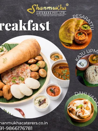 A wholesome start to any auspicious day. Our South Indian breakfast catering includes a spread of classics like Pesarattu, Kaju Upma, and Dahi Vadae, served fresh and hot for your events.