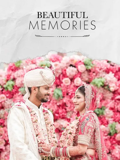 A beautiful portrait of a couple against a wall of pink flowers, capturing the romance of their wedding day.