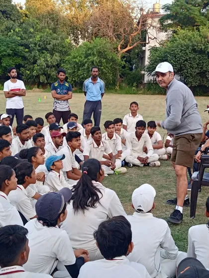 Virender Sehwag, along with our coaching staff, conducts a detailed session with our youth players. This collaborative coaching ensures a well-rounded development for each trainee.