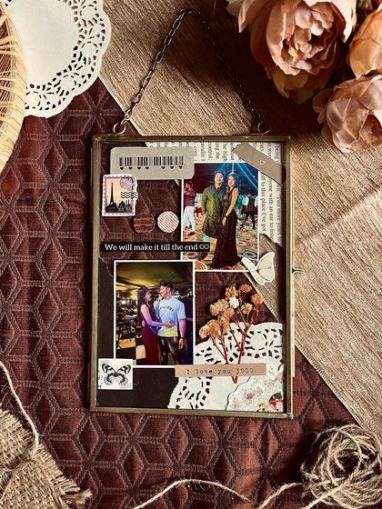 Vintage glass frames are indeed the perfect and cutest gifts. This one is styled with dried flowers, stamps, and handwritten notes for a truly personal and aesthetic feel.