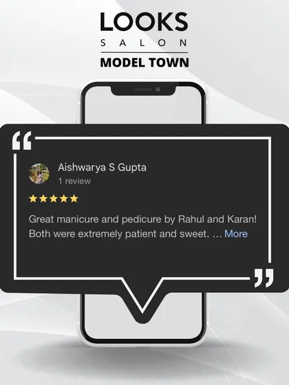 This 5 star review from Aishwarya commends the great manicure and pedicure she received from our technicians, Rahul and Karan, highlighting their patience and kindness.