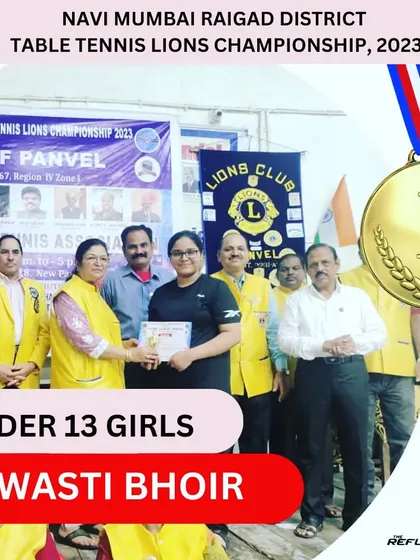 Congratulations to Swasti Bhoir for winning the Under 13 Girls category at the Navi Mumbai & Raigad District Lions Club Championship.