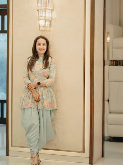 A full view of my elegant and comfortable outfit for the ring ceremony.