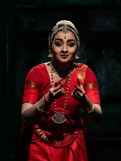 A close up capturing the essence of Bhakti, or devotion, a central theme in my recitals. The subtle expression and hand gestures are key to conveying the intricate stories and emotions of the characters I portray on stage.