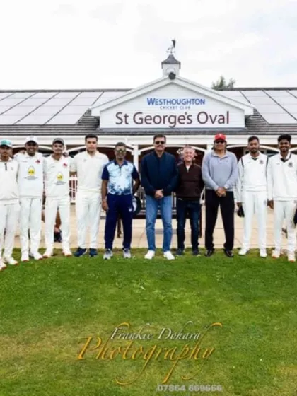 The full touring party, including players from both teams, in front of the St George's Oval pavilion. These tours are about competition on the field and friendship off it.