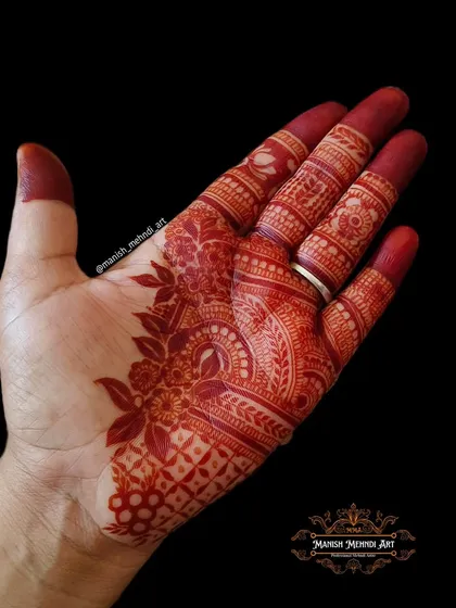 The rich, red stain of a bridal mehndi design. This photo shows how our natural henna develops into a deep, beautiful color, which is exactly what every bride wants for her wedding.