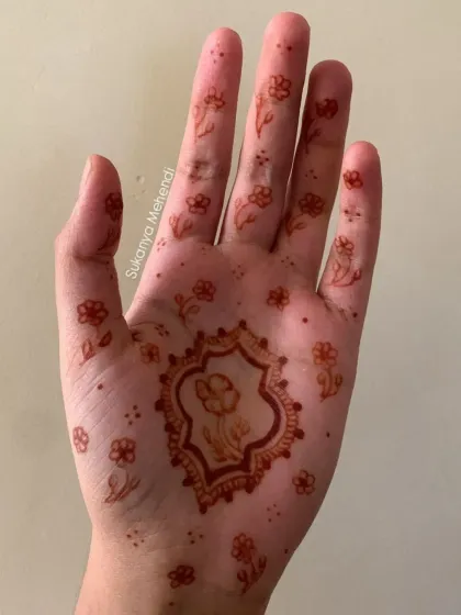 A simple and elegant design for Eid, featuring a central floral motif with scattered smaller flowers for a minimalist look.