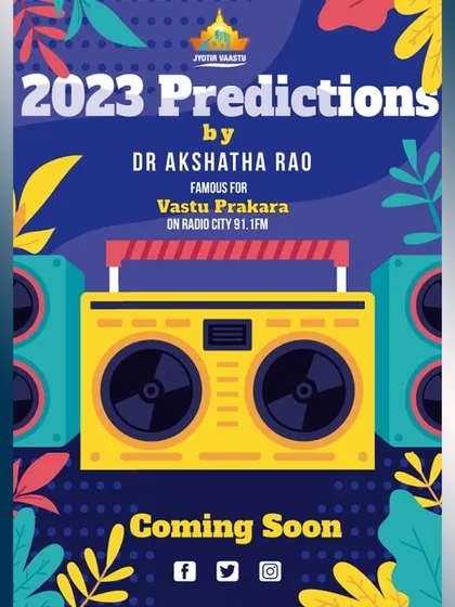 I am excited to share my annual predictions, as featured on Radio City 91.1 FM. This poster announced my 2023 predictions segment, where I provide guidance for the year ahead based on numerological and astrological principles.