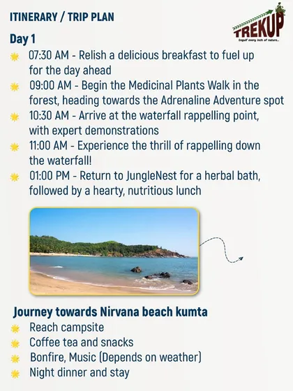 A look at the Day 1 itinerary for one of our trips. We pack the day with activities like a medicinal plants walk and waterfall rappelling, ensuring you have a full day of adventure.