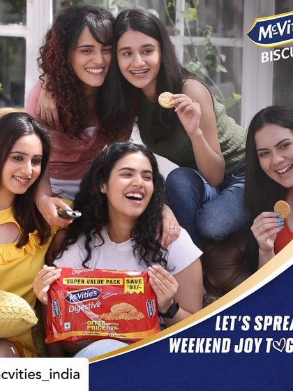 The final print ad for McVitie's. This shot with a group of girls captures a fun, relaxed weekend vibe, perfectly aligning with the brand's message of sharing joy.
