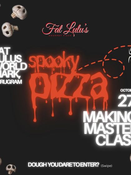 The main poster for our Spooky Pizza Making Masterclass, inviting guests to our Worldmark Gurugram location for a day of Halloween fun.