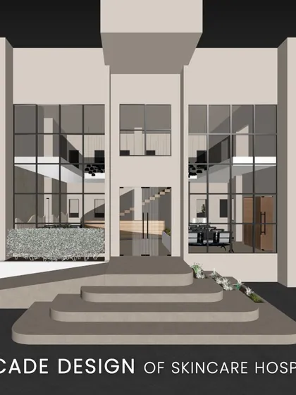 This series shows our complete design process. It starts with detailed on-site measurements, moves to conceptual sketches of the layout, and finishes with the final 3D model of the building's facade.