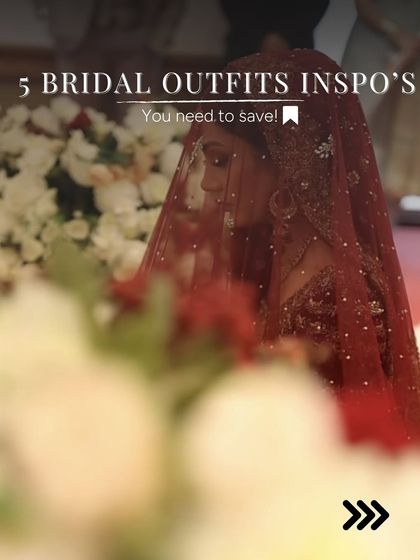An ethereal bridal look, with the bride veiled in red. This image is part of a collection of bridal outfit inspirations that speak to elegance and tradition.