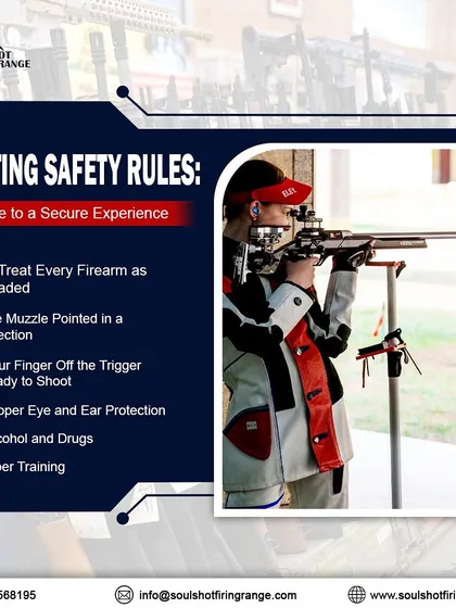 An informational graphic detailing our core shooting safety rules. We ensure every visitor has a secure and responsible experience with us.