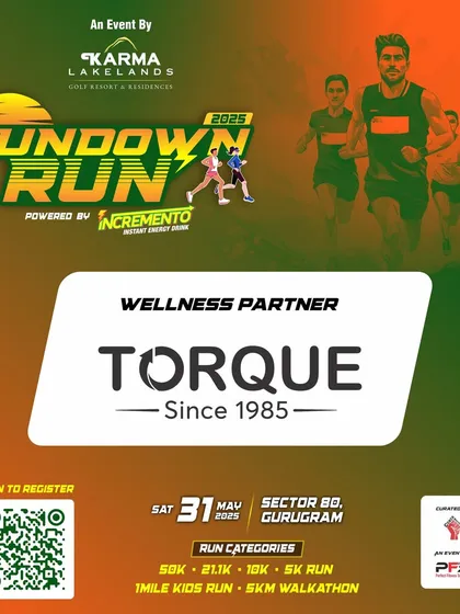 Announcing Torque as the Wellness Partner for the Sundown Run 2025 at Karma Lakelands.