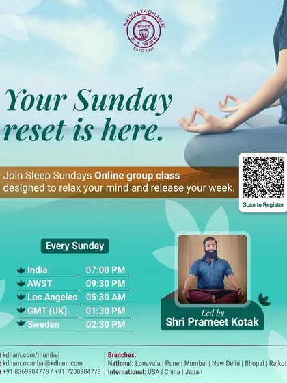 We offer specialized online workshops to support modern well-being. Our "Sleep Sundays" class is designed to help you unwind and restore, providing gentle, effective yogic techniques to improve sleep quality from anywhere in the world.