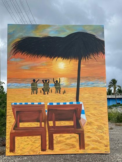 This large acrylic canvas was a gift between best friends, immortalizing a fun beach memory. I can combine elements from different photos to create the perfect scene.