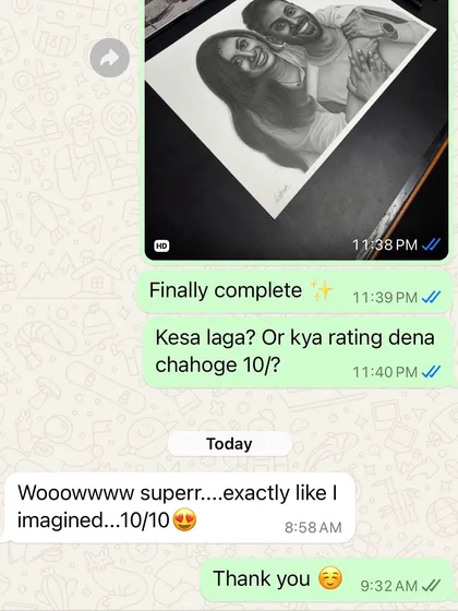 "Woooowww superr....exactly like I imagined...10/10". This is the kind of reaction from a happy client that makes all the hard work worth it. Your happiness is my biggest reward.