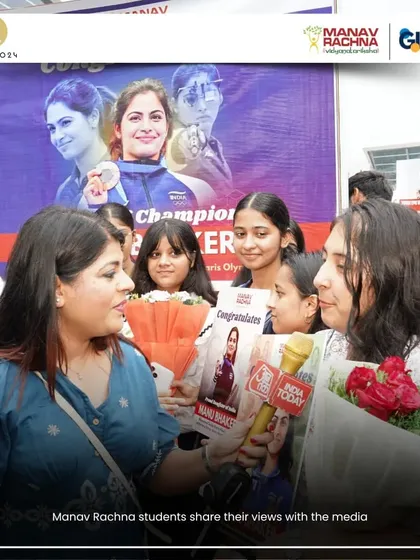 Our students share their excitement and views with the media during the welcoming ceremony for the Olympic shooting team, reflecting our deep engagement with the sports community.