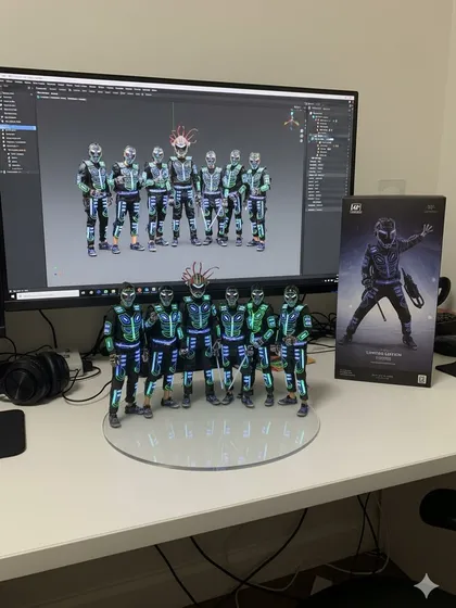 This is where our ideas begin. We use AI and 3D modeling to design our costumes and characters before we even start building them, as you can see with these miniature models.