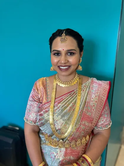 A happy client ready for her son's naming ceremony. We collaborated on a subtle and elegant look with a dewy finish that highlighted her natural features and felt comfortable to wear throughout the event.