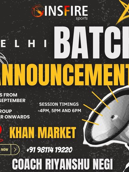 Delhi Batch Announcement! We are starting a new batch in Khan Market for players aged 9 and up. Drop us a message to join the Insfire family.