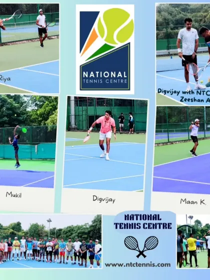 This collage highlights the comprehensive training at NTC, featuring players like Riya, Mukil, and Digvijay in action, a coaching moment with me, and a group photo of our team.