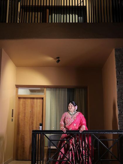 My beautiful bride Avani in a stunning pink lehenga. Her makeup was designed to be fresh and glowing, perfect for her destination wedding.