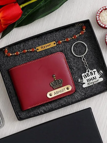 The "Must Gift Rakhi Combo" shown with a sharp red wallet.