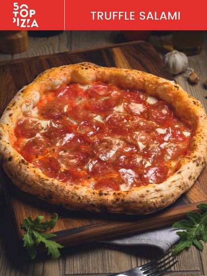 Our Truffle Salami pizza, another one of our creations highlighted by the 50 Top Pizza awards.