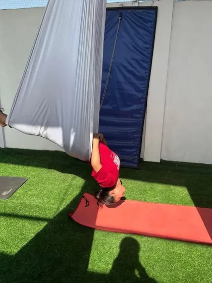 Another angle of the supported plow pose. It's a deep stretch for the entire back of the body.