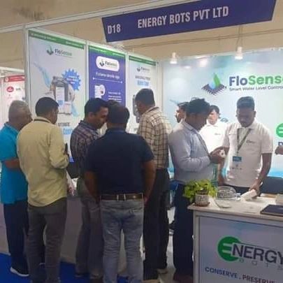 A crowd of interested visitors gathers at our booth. The high level of engagement shows a growing demand for smart and sustainable home solutions like FloSenso.